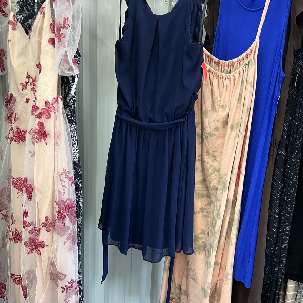 BCX Navy Blue Chiffon Mini Dress
